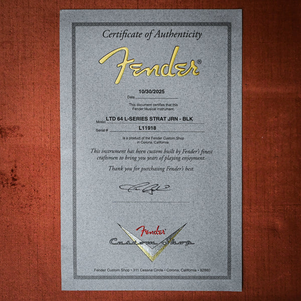 Fender Custom Shop Limited Edition 64 L-Series Stratocaster Journeyman- Black 2025 (L11918)