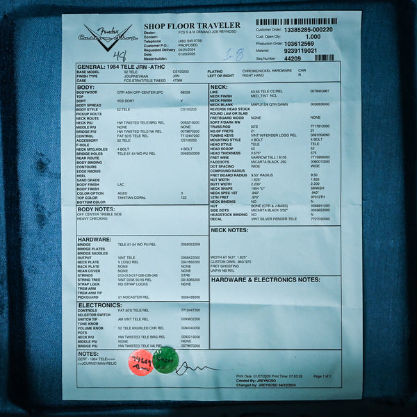 Fender Custom Shop 1954 Telecaster Journeyman- Aged Tahitian Coral 2025 (R137593)