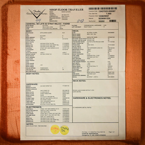 Fender Custom Shop Late-1962 Stratocaster Relic w/ Closet Classic Hardware- Faded Aged Daphne Blue 2025 (CZ588509)