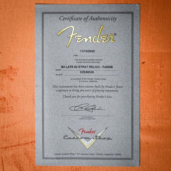 Fender Custom Shop Late-1962 Stratocaster Relic w/ Closet Classic Hardware- Faded Aged Daphne Blue 2025 (CZ588509)