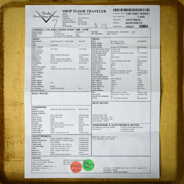 Fender Custom Shop Limited Edition Ariel Posen Stratocaster- Faded Lake Placid Blue 2025 (R149030)