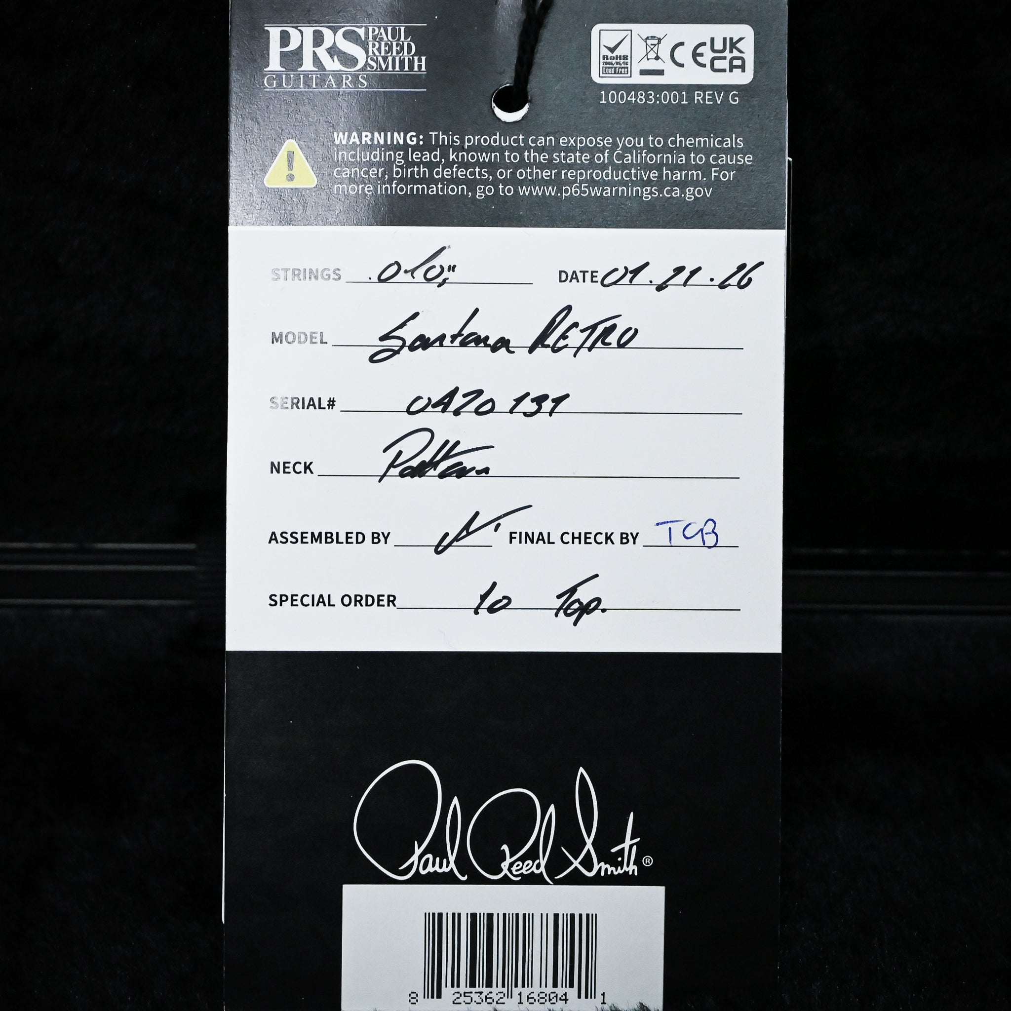 PRS Santana Retro w/ 10- Top Electric Guitar- Charcoal 2026 (0420131)