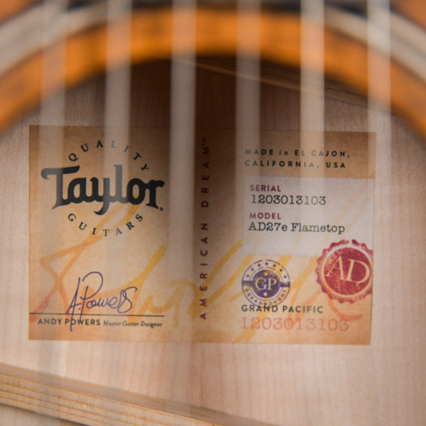 Taylor American Dream AD27e Flametop Acoustic-electric Guitar Woodsmoke 2023 (1203013103)