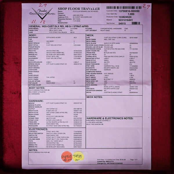 Fender Custom Shop Deluxe Stratocaster w/ Seymour Duncan SH4B Humbucker, Relic/ Closet Classic Hardware- Aged Fiesta Red 2025 (R146818)