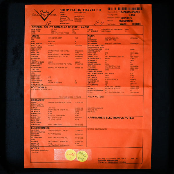 Fender Custom Shop Limited Edition Tomatillo Telecaster Relic- Aged Magenta Sparkle 2025 (R138605)