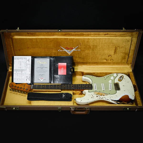 Fender Custom Shop '61 Stratocaster Super Heavy Relic- Aged Olympic White / 3 Tone Sunburst 2025 (CZ587035)