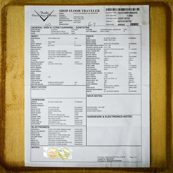 Fender Custom Shop '61 Stratocaster Super Heavy Relic- Aged Olympic White / 3 Tone Sunburst 2025 (CZ587035)