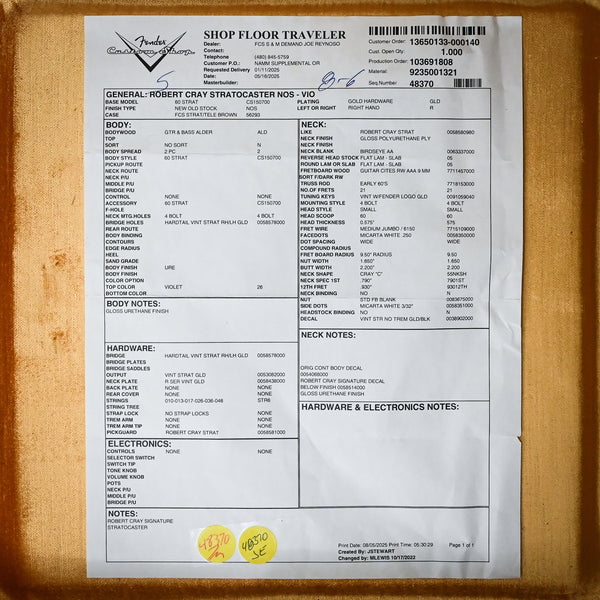 Fender Custom Shop Robert Cray Stratocaster NOS- Violet 2025 (R145427)