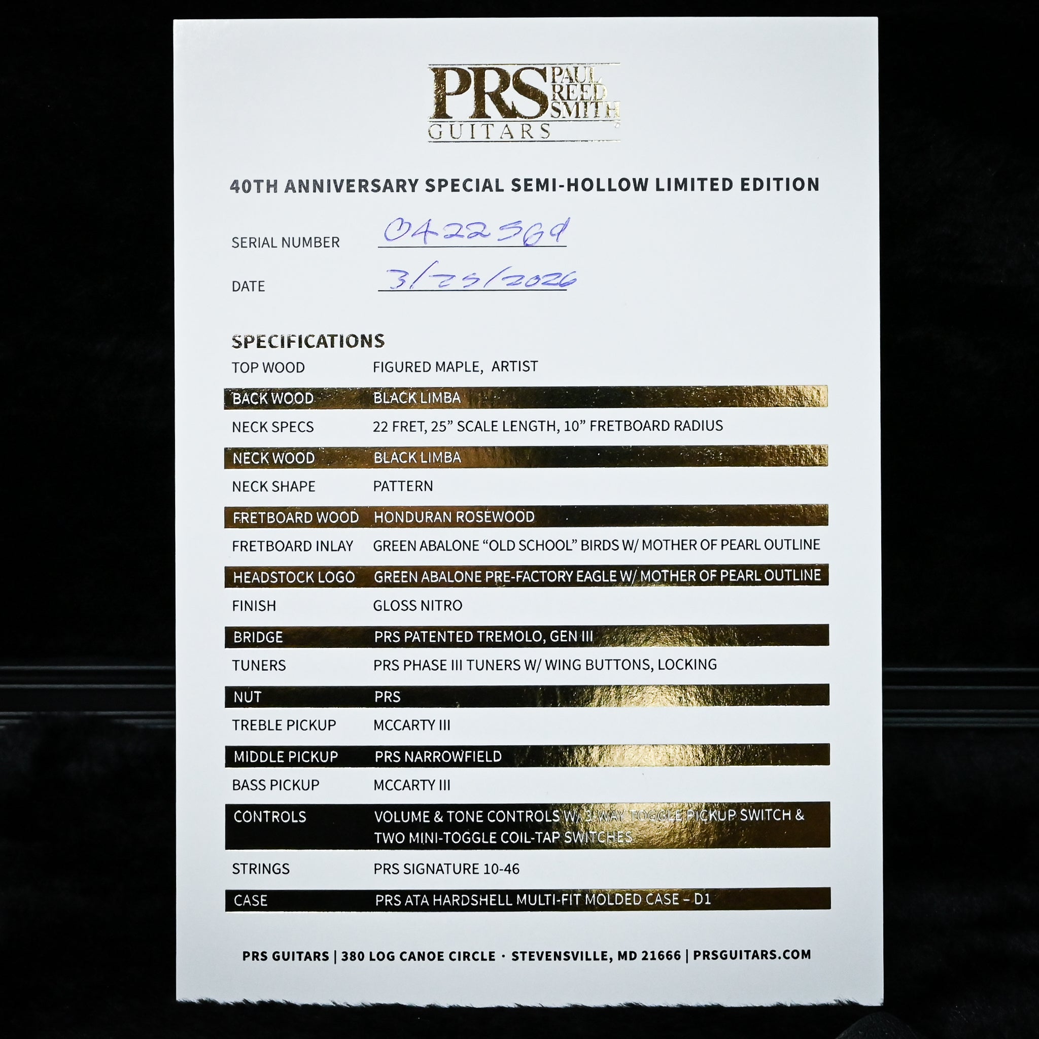 PRS 40th Anniversary Special Semi-Hollow Limited Edition- Custom Color 2026 (0422569)