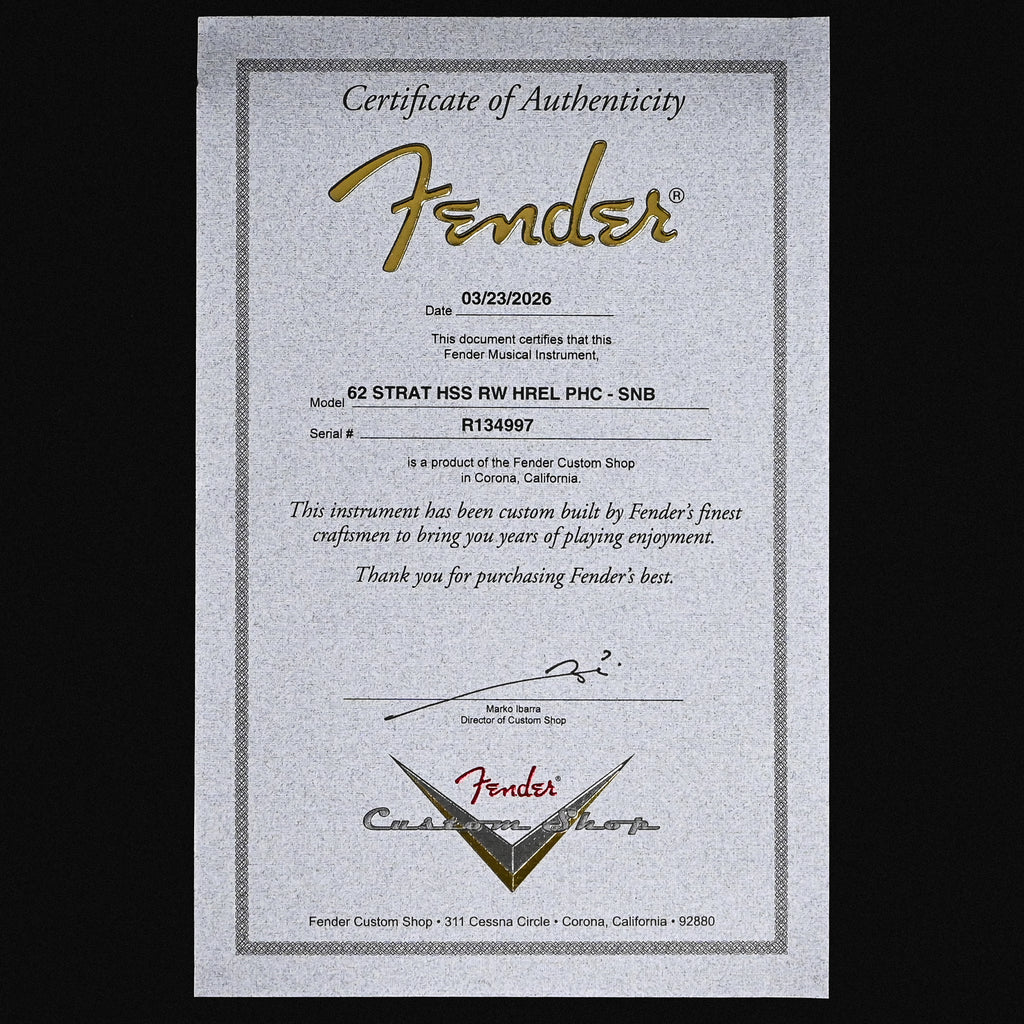 Fender Custom Shop '62 Stratocaster HSS w/ Painted Headcap, Heavy Relic- Sonic Blue 2026 (R134997)