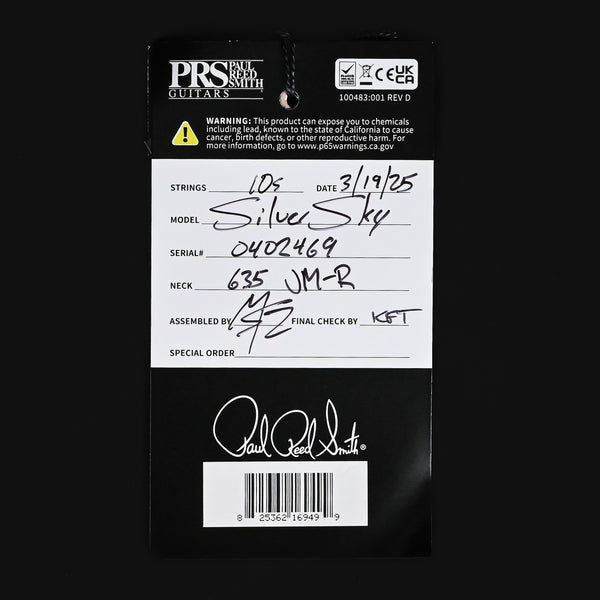 PRS John Mayer Signature Silver Sky Electric Guitar- Faded Black Tee 2025 (0402469)