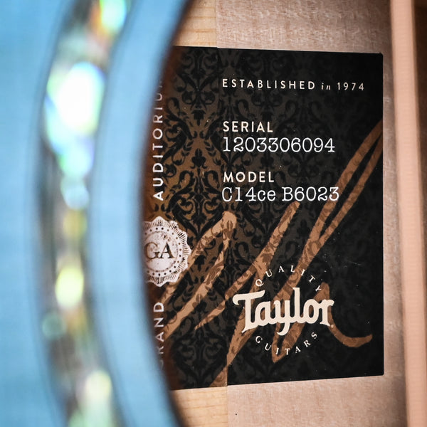 Taylor Custom Catch #23 C14ce B6023 – Grand Auditorium w/ Lutz Spruce Top & Figured Big Leaf Maple Back & Sides Acoustic/Electric Guitar- Koi Blue 2026 (1203306094)