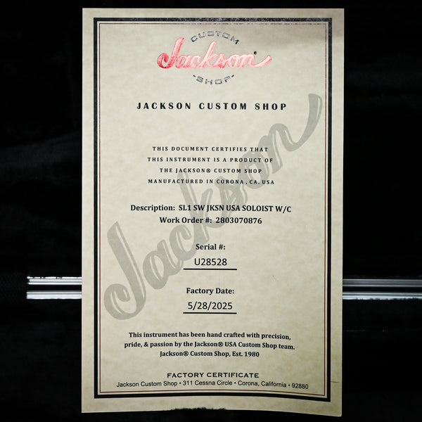 Jackson Custom Shop USA Select Soloist SL1 Electric Guitar- Snow White 2025 (U28528)