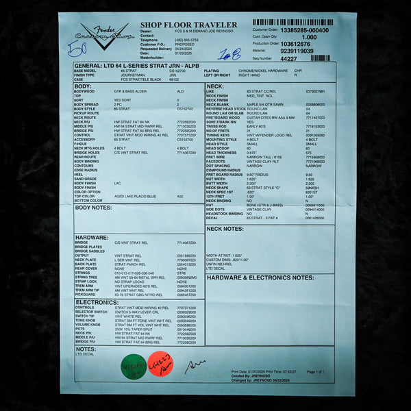 Fender Custom Shop Limited Edition 64 L-Series Stratocaster Journeyman- Aged Lake Placid Blue 2025 (L11759) B-Stock