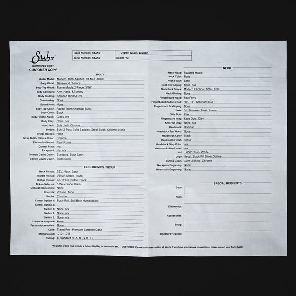 Suhr Modern Plus Electric Guitar- Faded Trans Charcoal Burst 2025 (91455)