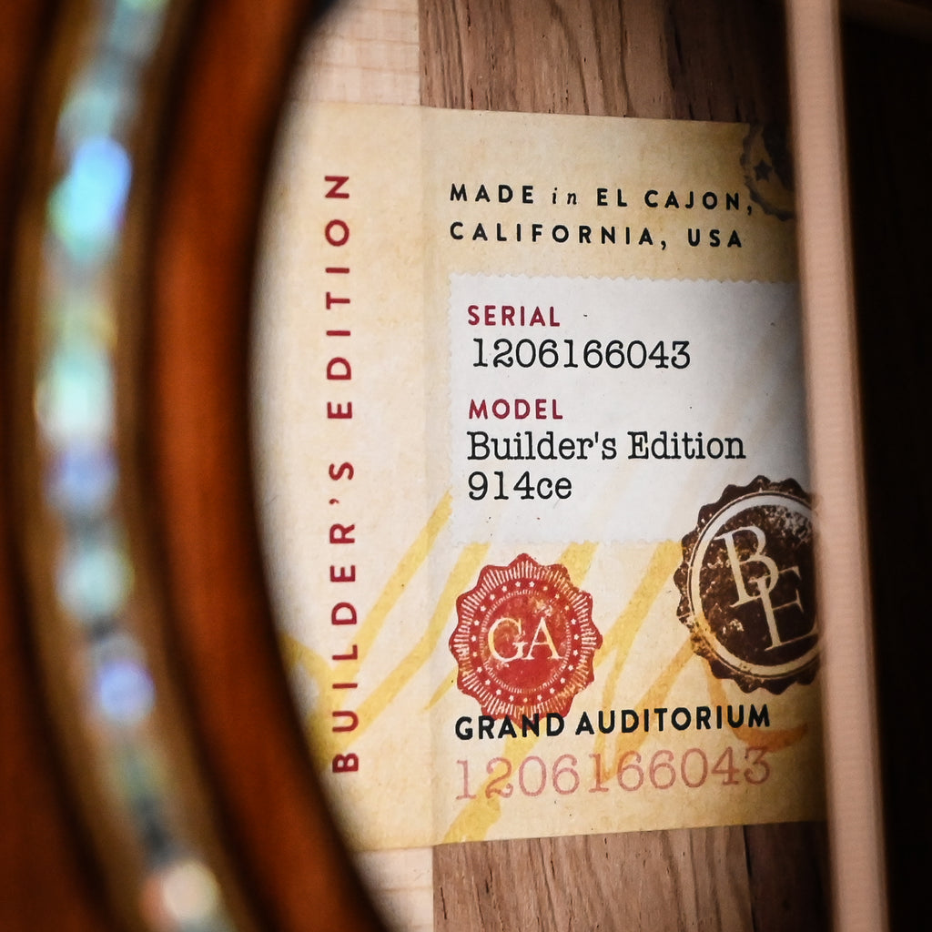 Taylor Next Generation Builder's Edition 914ce w/ Sinker Redwood Top & Honduran Rosewood Back and Sides Acoustic/ Electrics- Natural 2026 (1206166043)