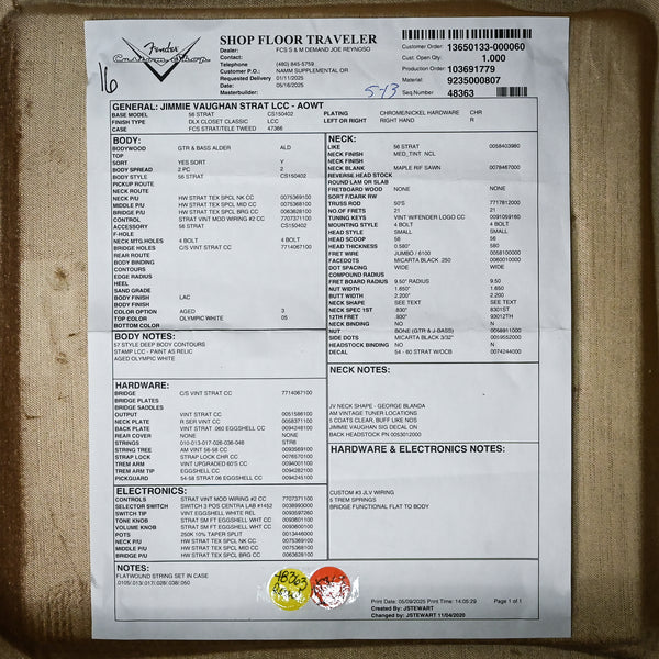 Fender Custom Shop Jimmie Vaughan Stratocaster Deluxe Closet Classic- Aged Olympic White 2025 (R144967)