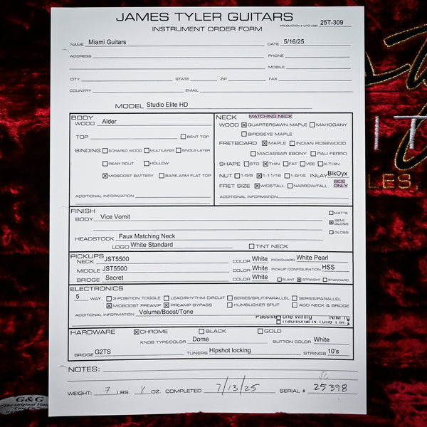 James Tyler Studio Elite HD Electric Guitar- Vice Vomit 2025 (25398)