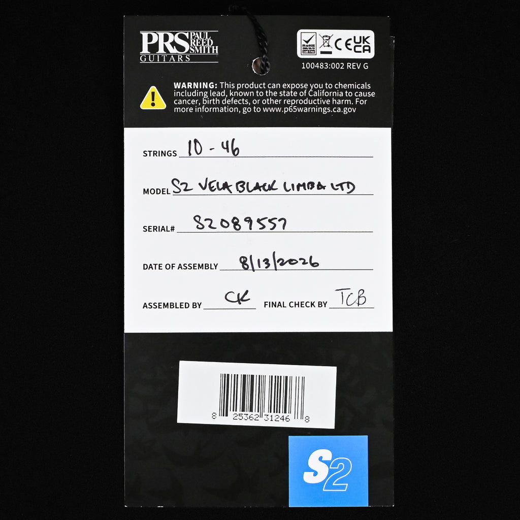 PRS S2 Vela Black Limba Limited Edition- Natural Smokeburst 2026 (S2089557)