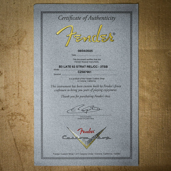 Fender Custom Shop Late-1962 Stratocaster Relic w/ Closet Classic Hardware- 3 Color Sunburst 2025 (CZ587961)