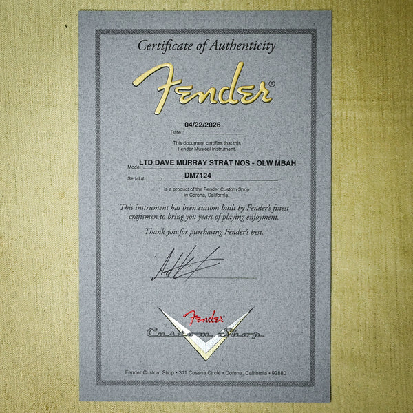 Fender Custom Shop Masterbuilt Andy Hicks Limited Edition Dave Murray Stratocaster NOS- Olympic White 2026 (DM7124)