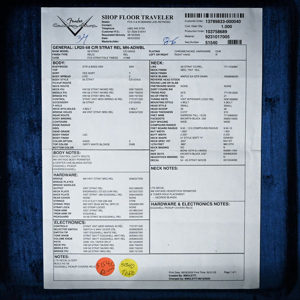 Fender Custom Shop Limited Edition '58 Stratocaster Relic- Aged Dirty White Blonde 2025 (CZ584860)