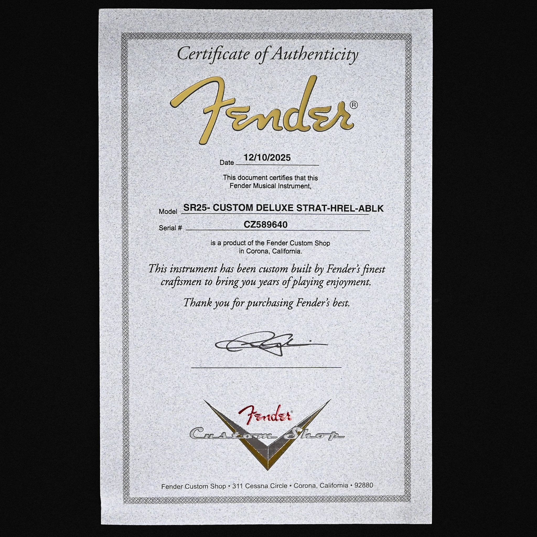 Fender Custom Shop Custom Deluxe Stratocaster Heavy Relic- Aged Black 2026 (CZ589640)