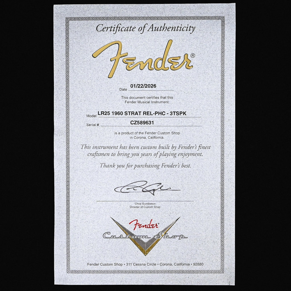 Fender Custom Shop Limited Edition 1960 Stratocaster Relic- 3 Tone Sunburst Sparkle 2026 (CZ589631)