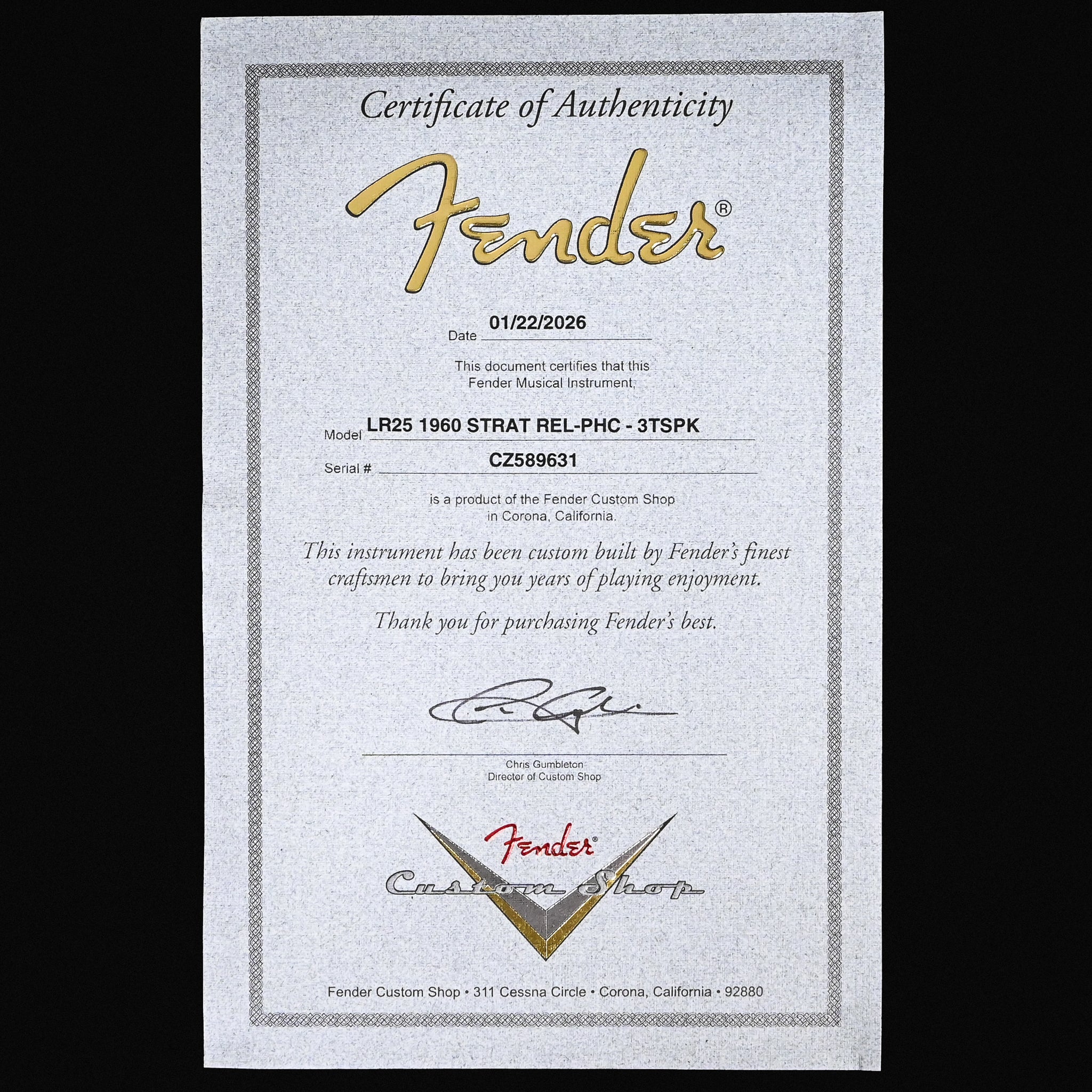 Fender Custom Shop Limited Edition 1960 Stratocaster Relic- 3 Tone Sunburst Sparkle 2026 (CZ589631)