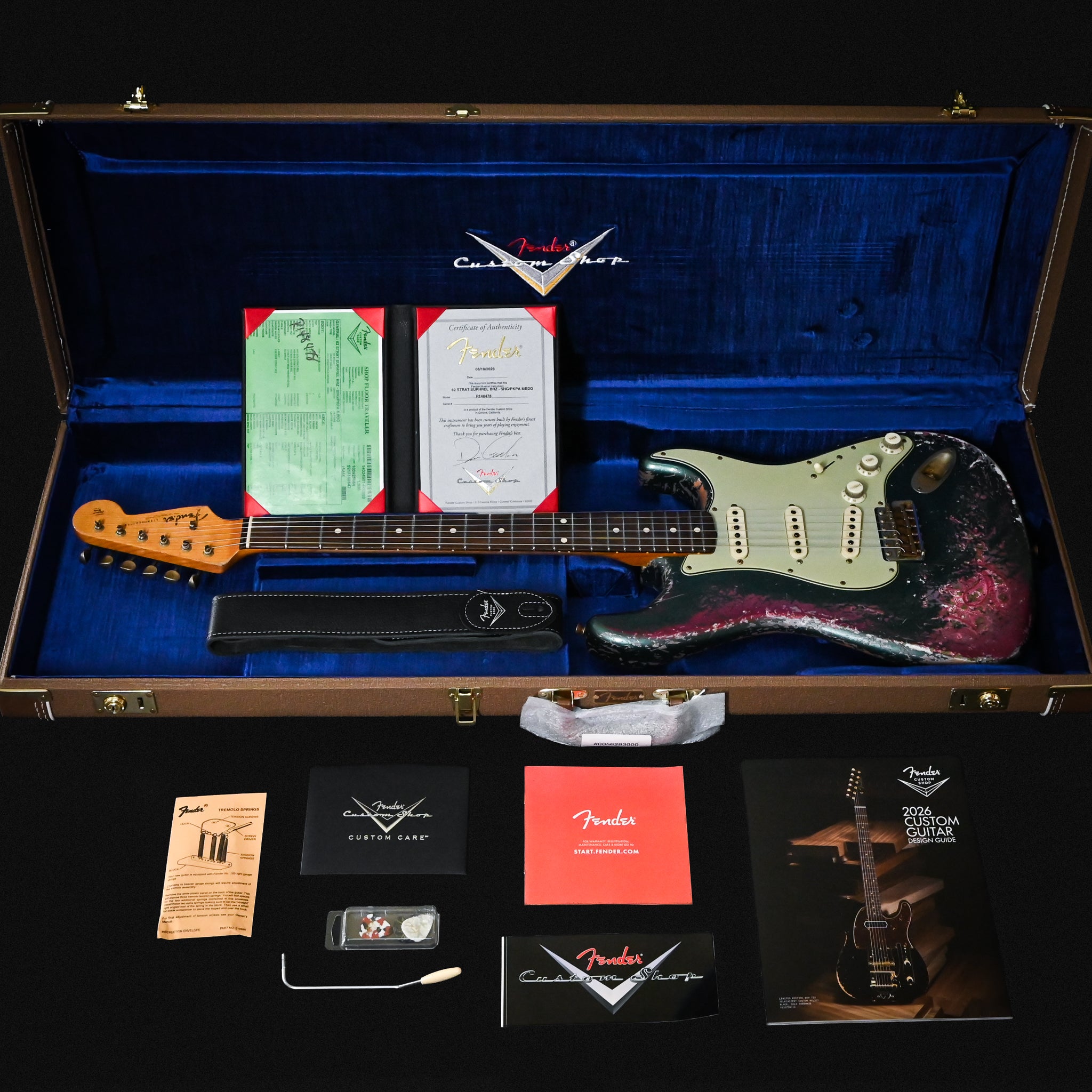 Fender Custom Shop Masterbuilt Dennis Galuszka '62 Stratocaster w/ Brazilian Rosewood Fingerboard Super Heavy Relic- Sherwood Metallic / Pink Paisley 2026 (R148478)