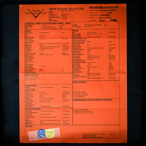 Fender Custom Shop '52 Telecaster Super Heavy Relic- Aged Black 2025 (R149276)