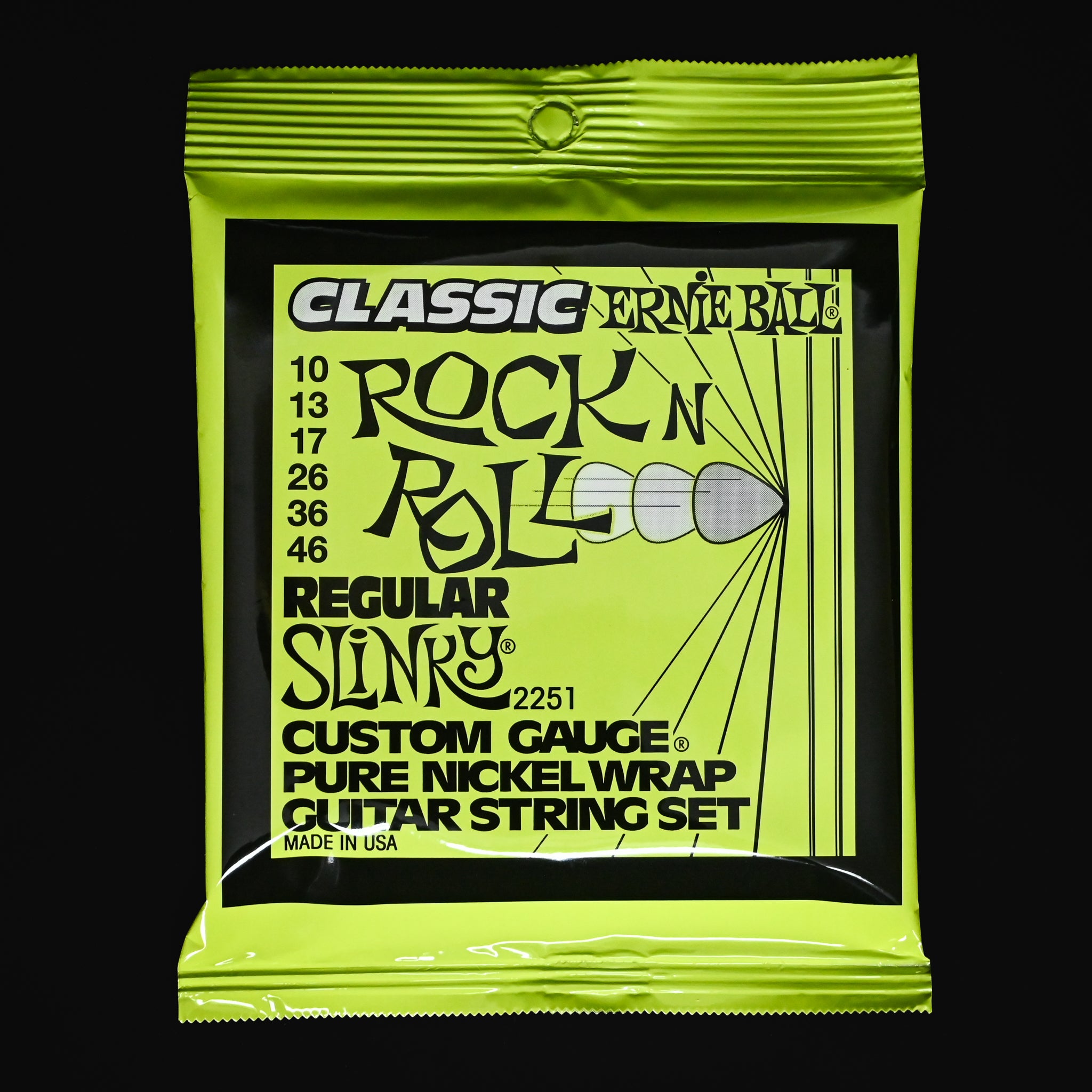 Ernie Ball Regular Slinky Classic Rock n Roll Pure Nickel Wrap Electric Guitar Strings 10-46 Gauge 2251