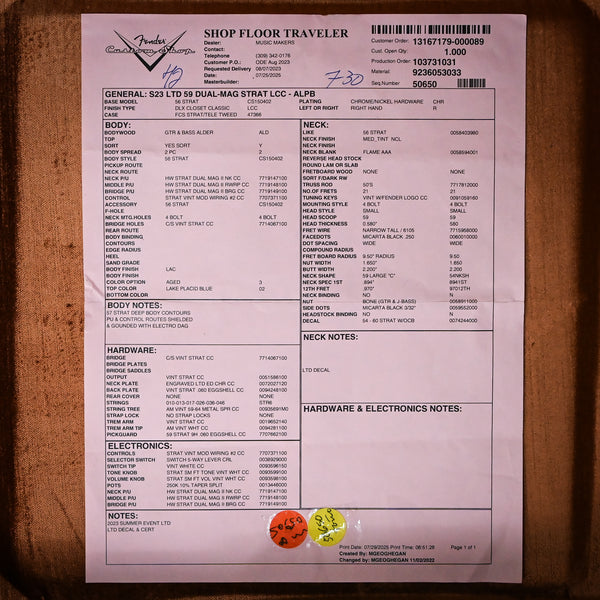 Fender Custom Shop Limited Edition '59 Dual Mag Stratocaster Deluxe Closet Classic- Aged Lake Placid Blue 2025 (CZ586056)