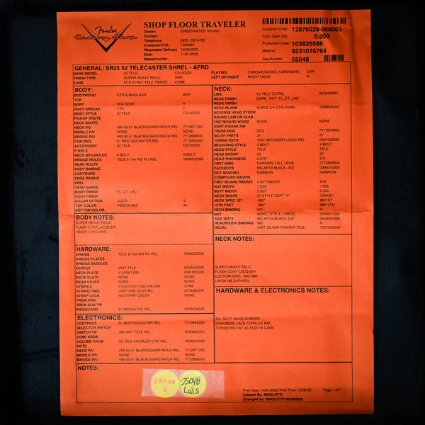 Fender Custom Shop '52 Telecaster Super Heavy Relic- Aged Fiesta Red 2025 (R149273)