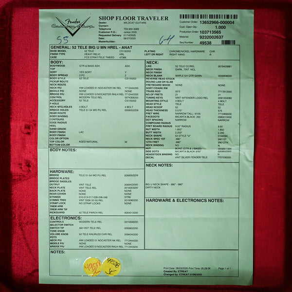 Fender Custom Shop Telecaster Big U Heavy Relic- Aged Natural 2025 (R142944)