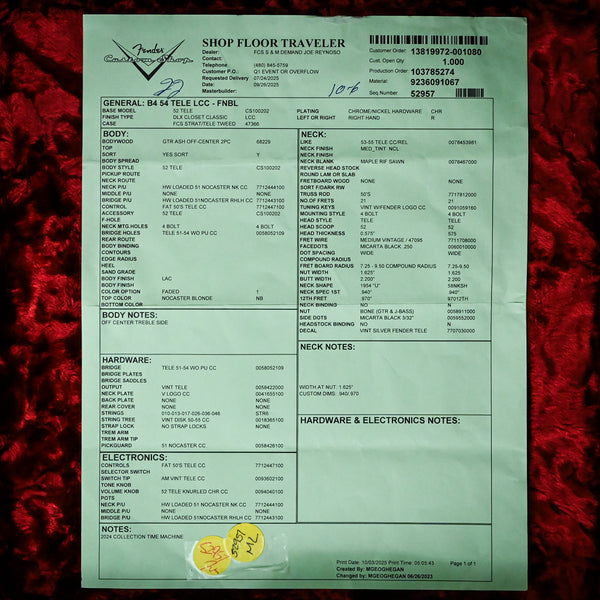 Fender Custom Shop '54 Telecaster Deluxe Closet Classic- Faded Nocaster Blonde 2025 (R143028)