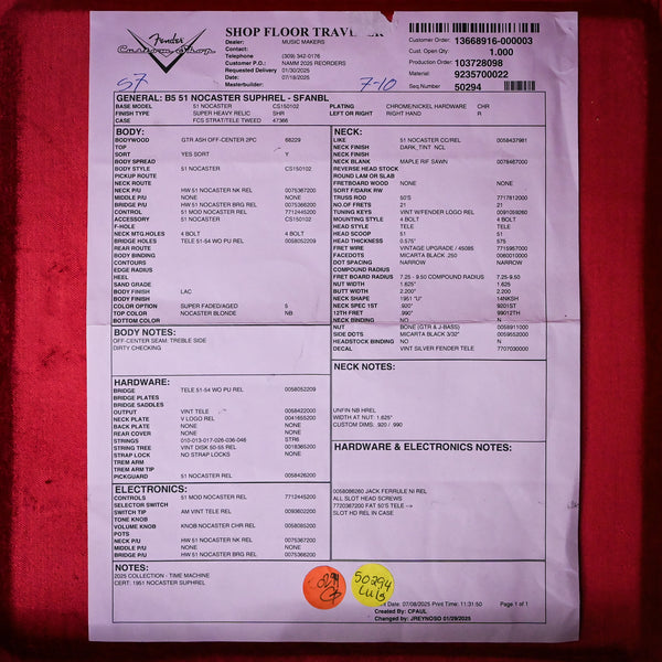 Fender Custom Shop '51 Nocaster Super Heavy Relic- Super Faded Aged 2025 (R142972)