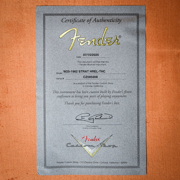 Fender Custom Shop Limited Edition 1962 Stratocaster w/ Handwound 60/63 Pickups, Heavy Relic- Tahitian Coral 2025 (CZ585908)