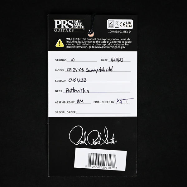 PRS CE 24-08 Swamp Ash Limited Edition- Pearl White 2025 (0401233)