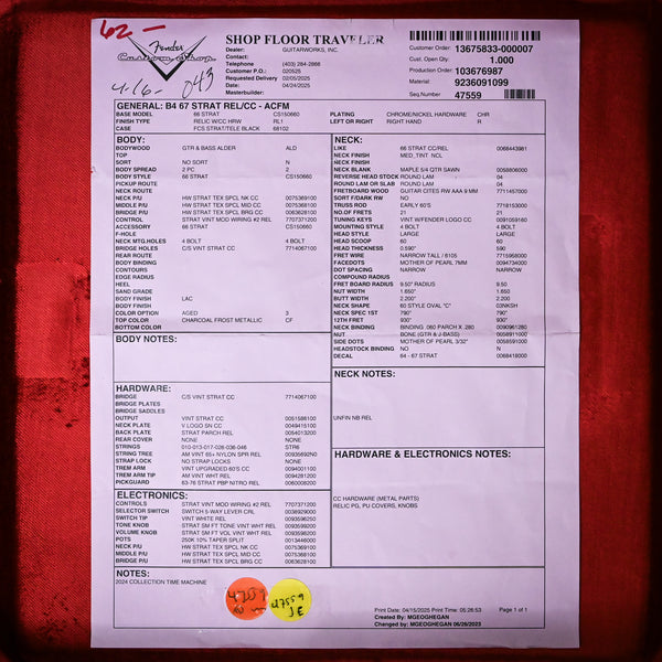 Fender Custom Shop '67 Stratocaster Relic w/ Closet Classic Hardware- Aged Charcoal Frost Metallic 2025 (CZ585857)