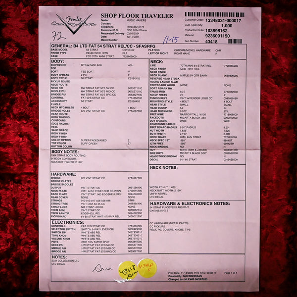 Fender Custom Shop Limited Edition Fat '54 Stratocaster Relic/ Closet Classic Hardware- Super Faded Aged Surf Green 2024 (LXX0565)