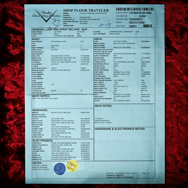 Fender Custom Shop Limited Edition 1960 Stratocaster Relic- Black 2025 (CZ587186)