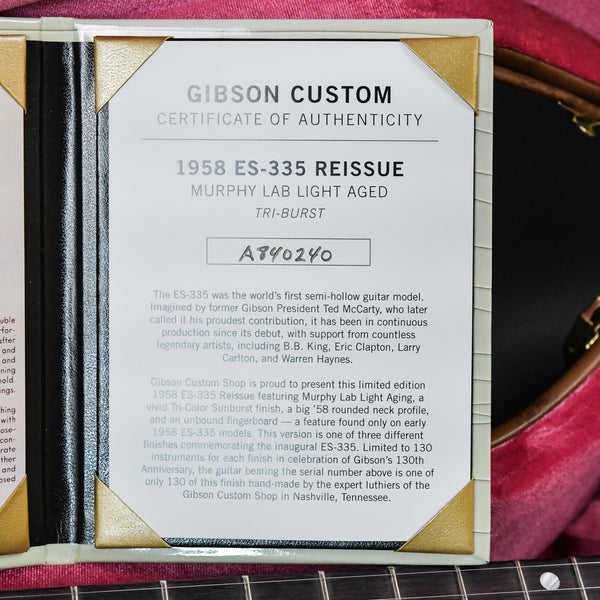 Gibson Custom Shop Limited Edition Murphy Lab 1958 ES-335 Reissue Light Aged Triburst 2024 (A840240)