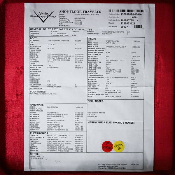 Fender Custom Shop Limited Edition Roasted '50s Stratocaster Deluxe Closest Classic- Wide Fade Chocolate 2 Tone Sunburst 2025 (CZ585450)