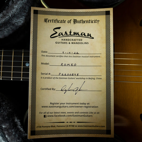 Eastman Romeo Thinline Semi-Hollowbody Ebony Fingerboard Goldburst (P2200898)