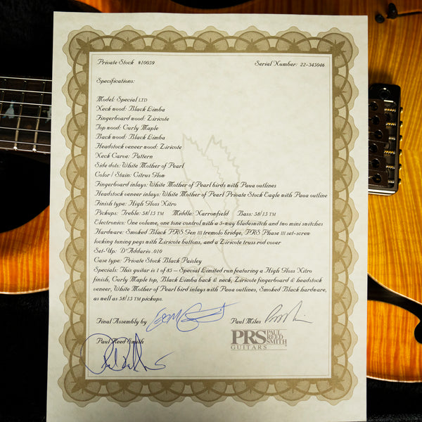 PRS Paul Reed Smith Private Stock 2022 Limited Edition Special Semi-Hollow Citrus Glow (0345046)
