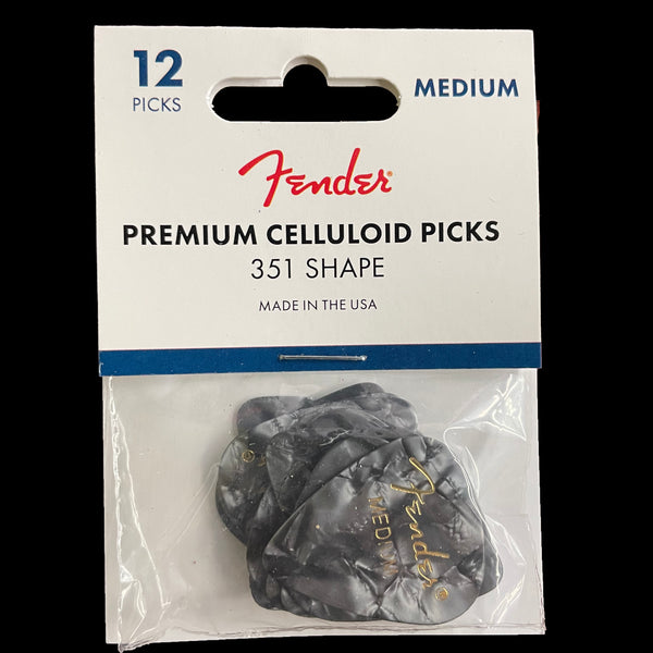Fender Premium Colored Celluloid 351 Medium Guitar Picks 12 Pack Black